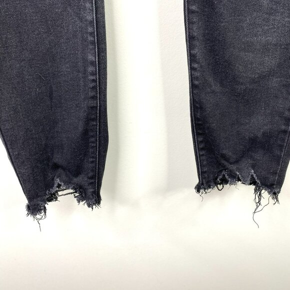 KanCan Jeans Size 28 Bianca High Rise Exposed Button Fly Raw Hem Black Denim - Picture 3 of 5